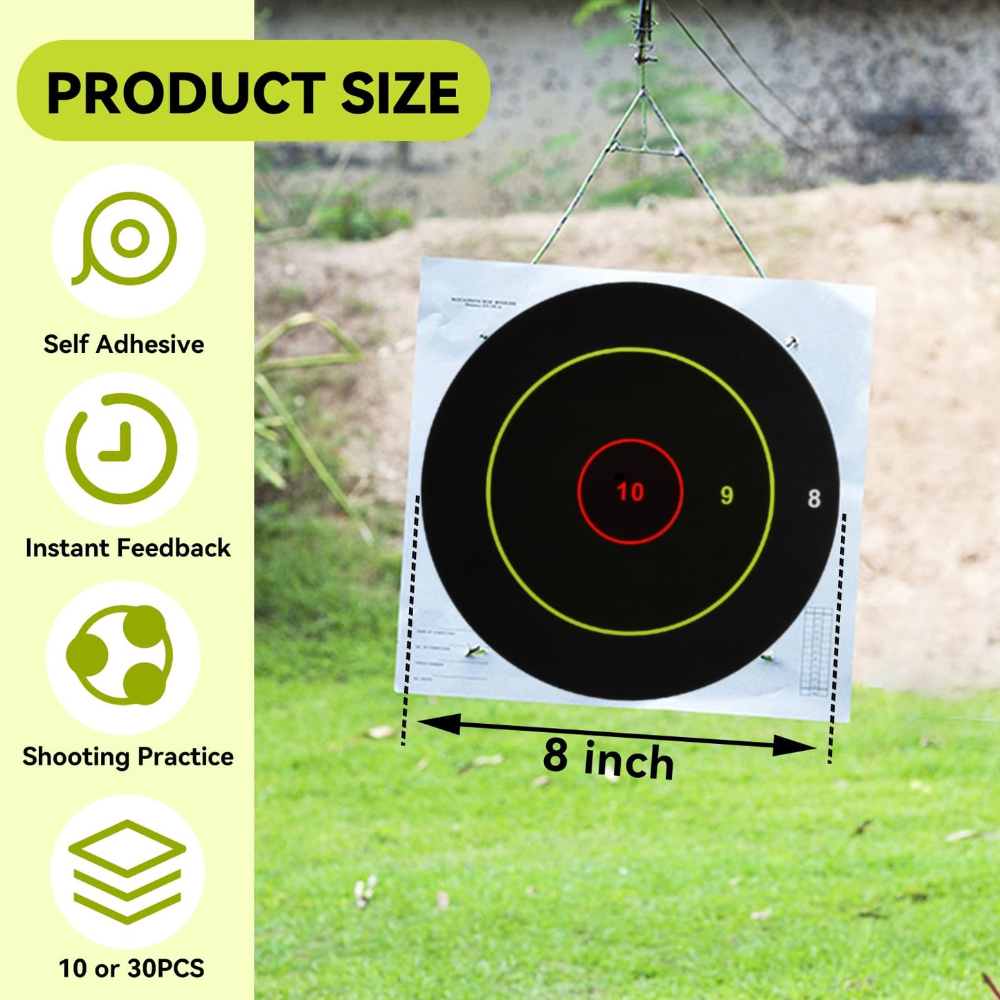 GearOZ 3 Colors Splatter Shooting Target Paper, 30 Sheets 8" Instant Shoot See Target with Red Bullseye, Self Adhesive Paper for Shooting Range & Practice, Airsoft, Pellet Gun, Rifles, BB Gun