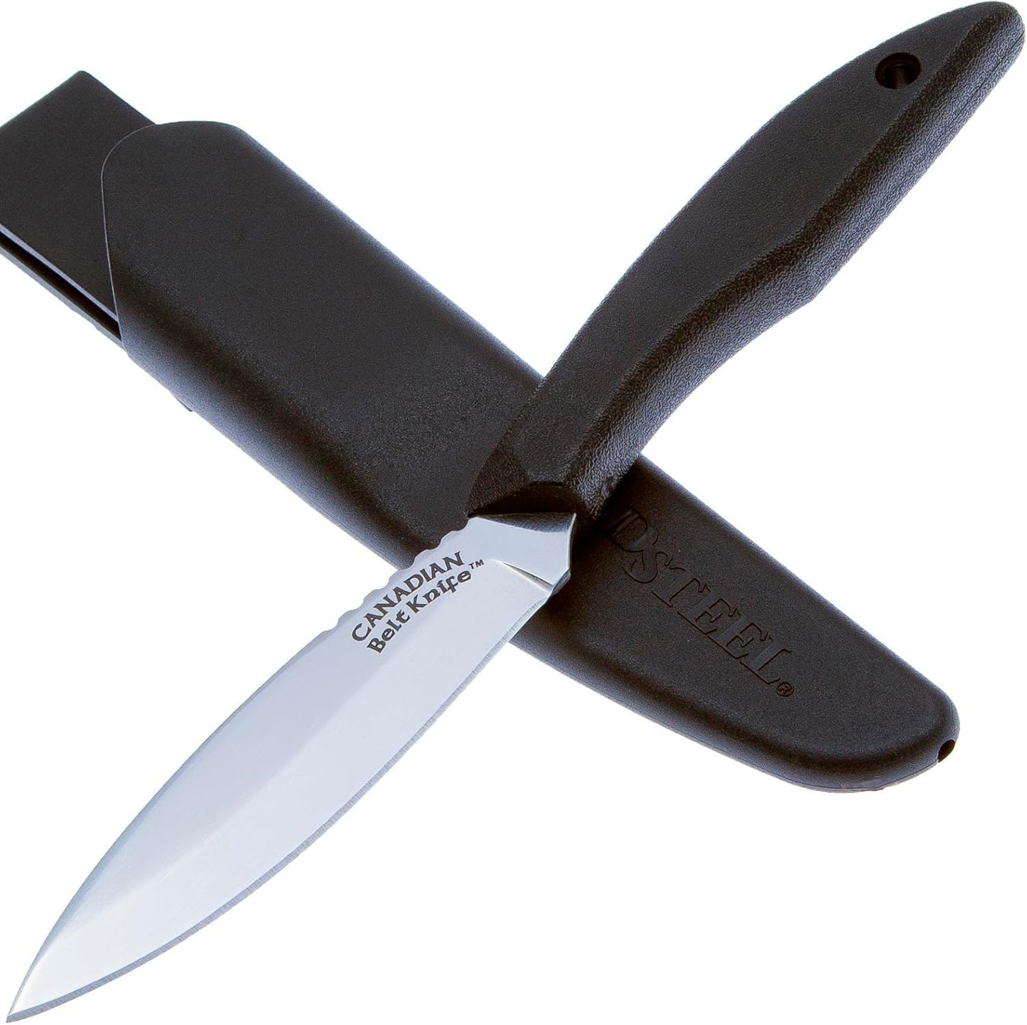 Cold Steel Canadian Belt 4" German 4116 Stainless Steel Fixed Blade Drop Point Outdoor Hunting Utility Knife, 4.5" High Impact Polypropylene Handle, Durable Secure-Ex Sheath Included