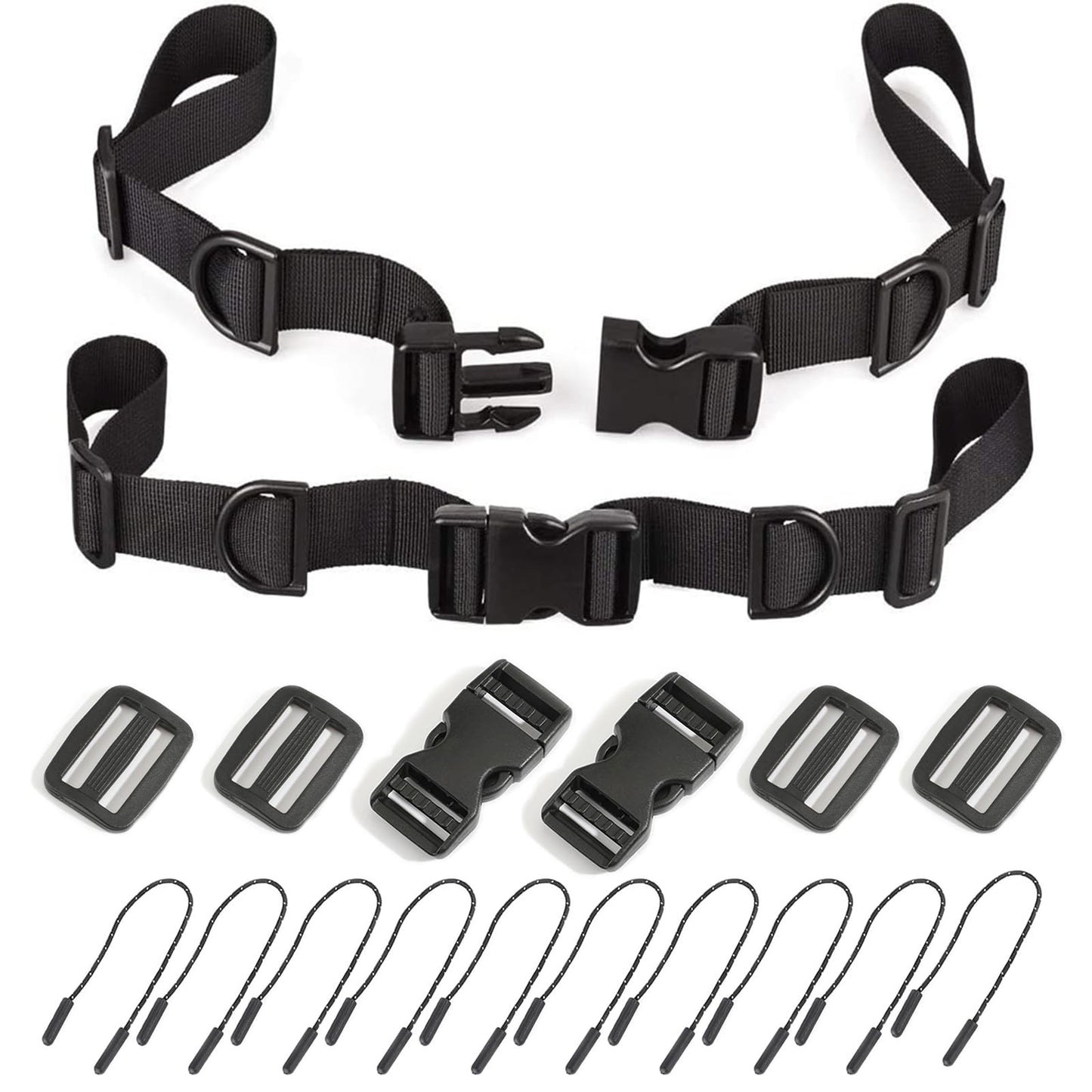 2 Pack Backpack Chest Straps,with 2 Quick Release Buckle,4 Slide Clips 10 Zipper pulls-Black US223