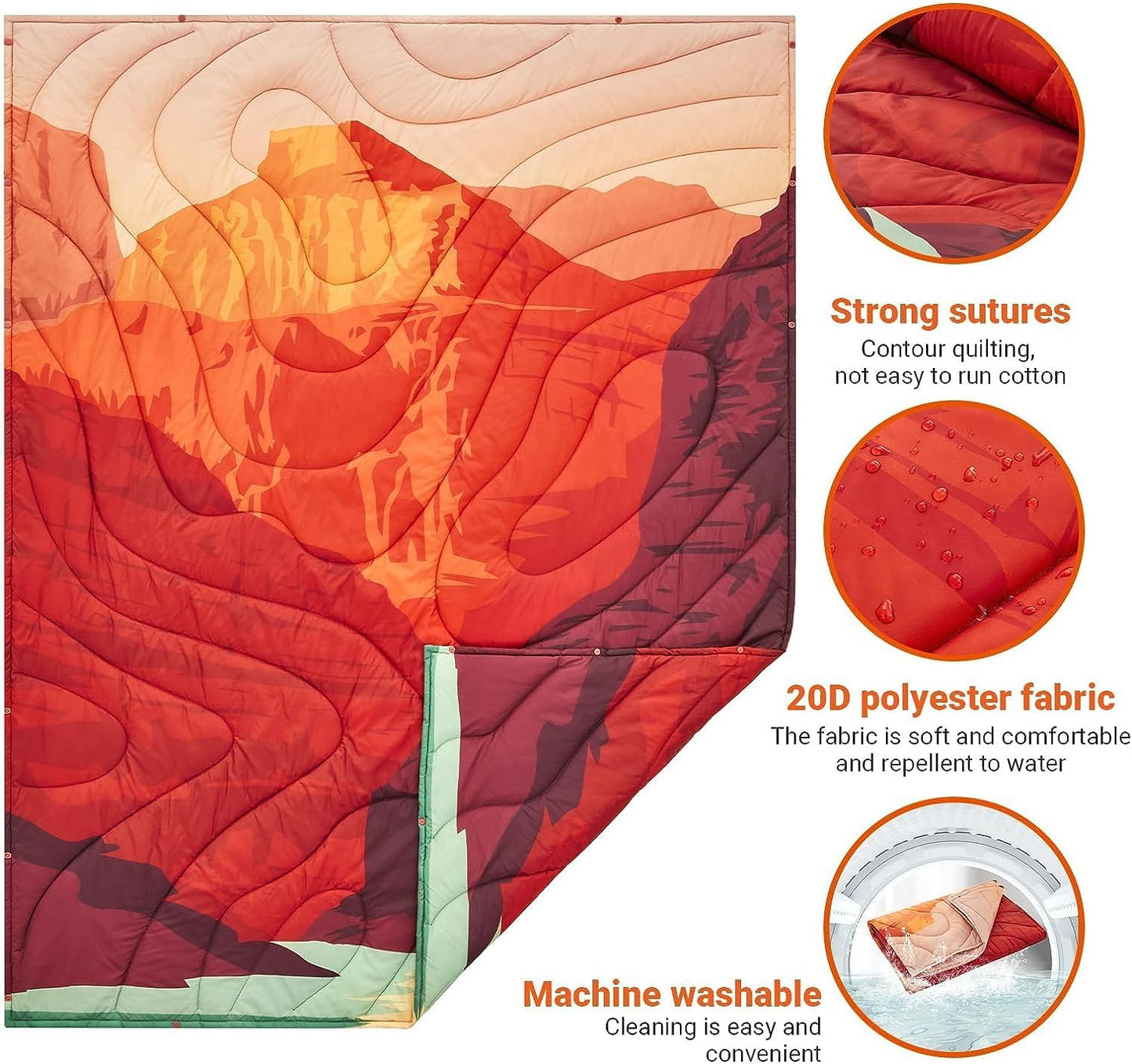 KingCamp Camping Blanket, Lightweight Stylish Printed Blanket Quilt | 79" x 57", Cyan and Orange Bundle