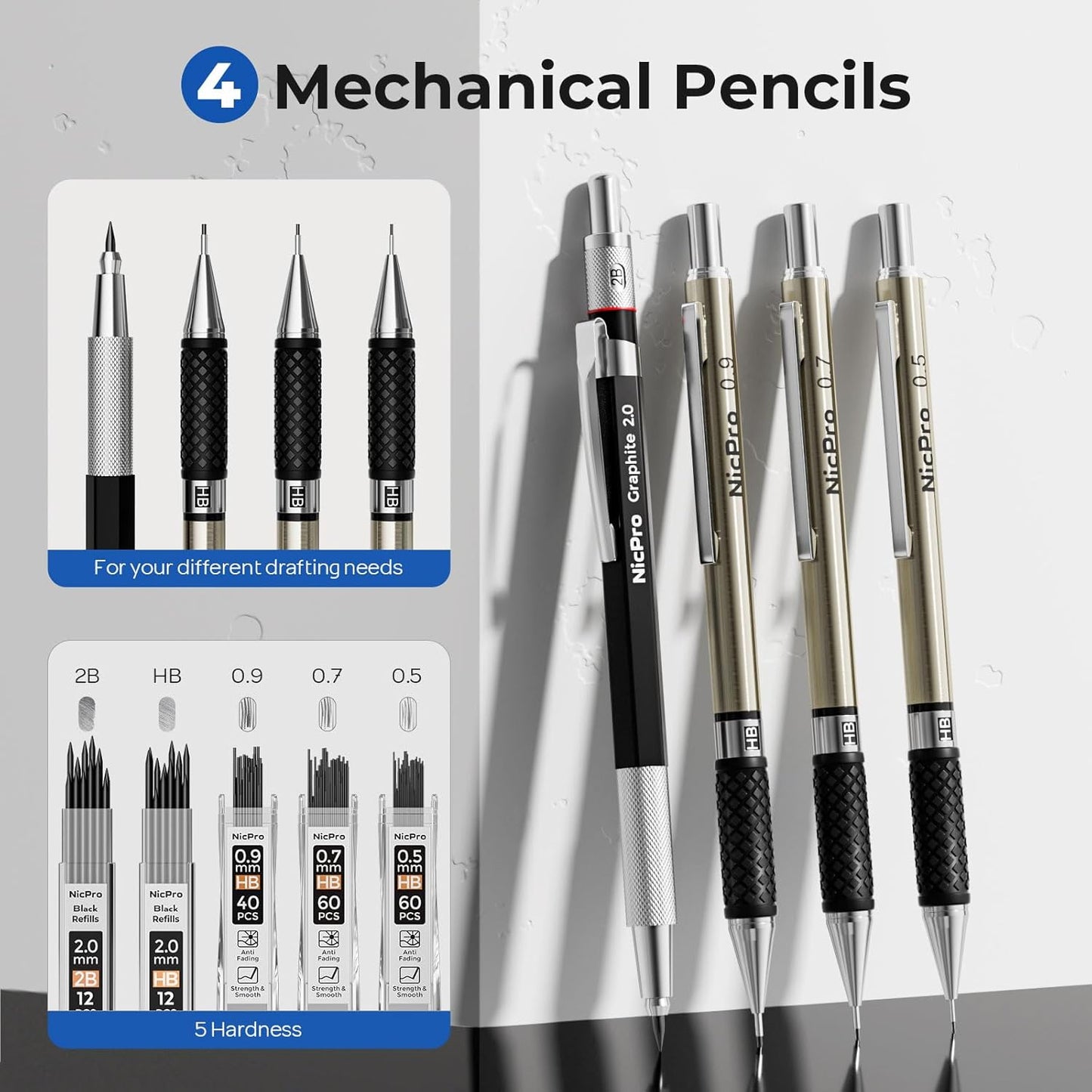 Nicpro 30PCS Professional Drafting Tools & Geometry Set with Case, Architect Protractor Set, Metal Mechanical Pencils, Pen, Scale Ruler Metal Ruler, 5 Drawing Templates for Interior Design House Plan
