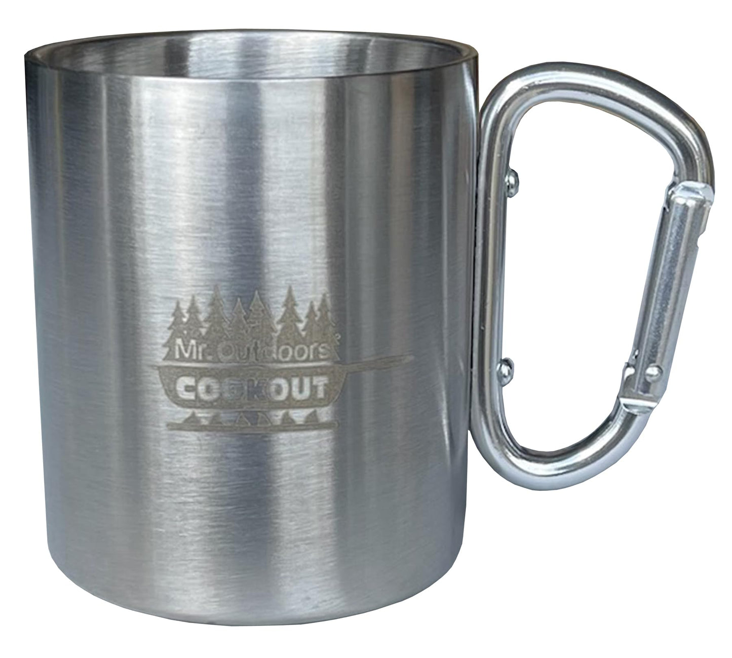 King Kooker Mr. Outdoors Cookout Double Insulated Stainless Steel Camp Mug with Carabiner Handle for Hikes, Camping, Hunting, Fishing, Survival