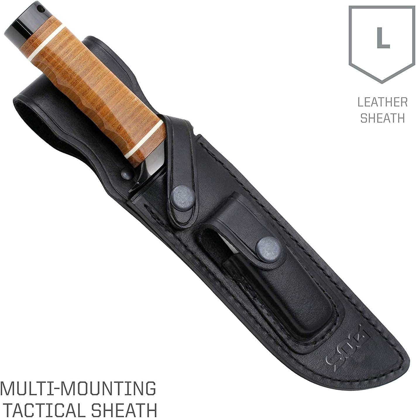 SOG Bowie 2.0 Fixed Blade Knife-Tactical Knife with 6.4 Inch Blade, Hunting Knife with Hard Case TiNi Coating and AUS-8 Steel, Leather Knife Sheath (S1T-L),Brown