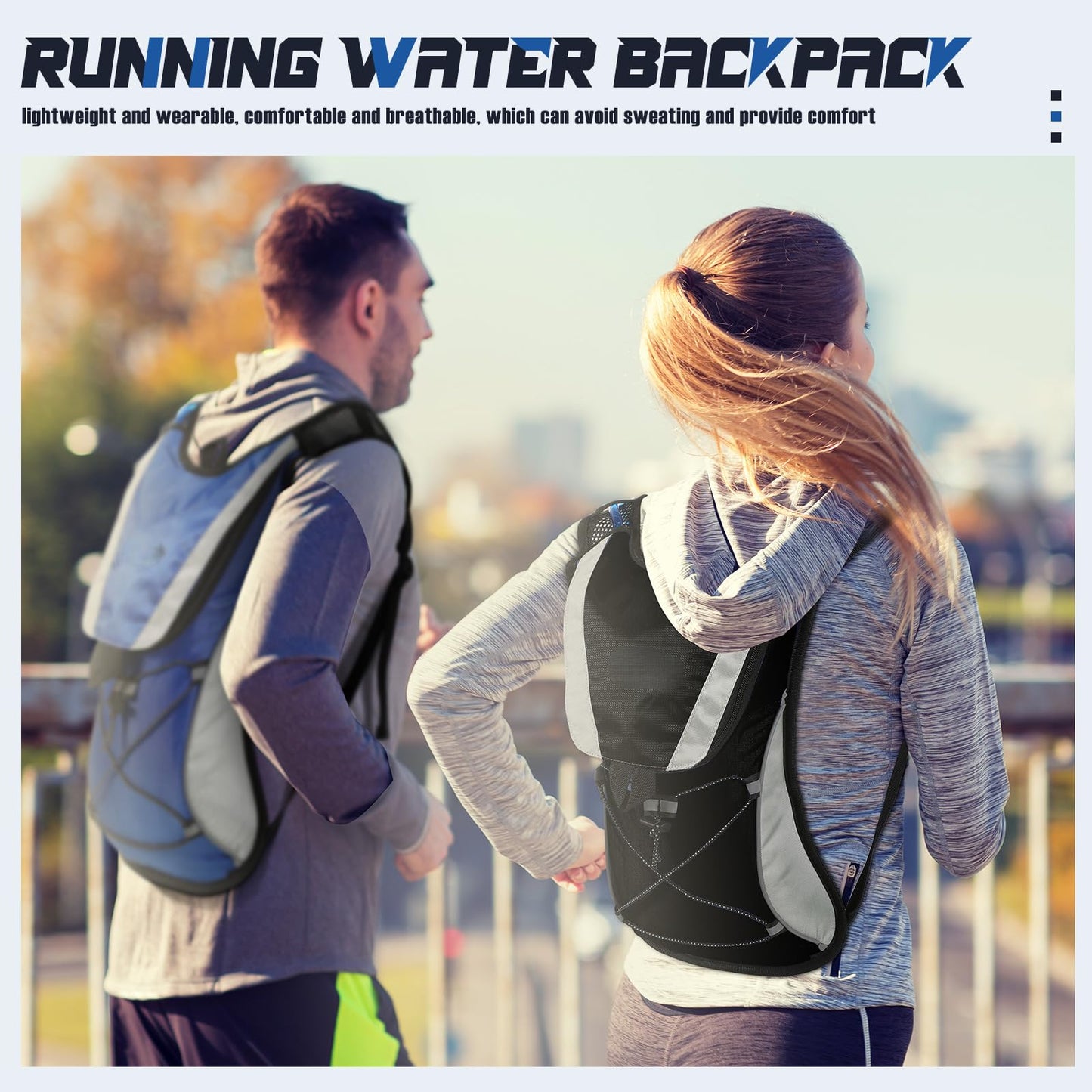 2 Pack Hydration Backpack Pack with 2L Water Bladder, Hiking Backpack with Hydration Bladder Water Rucksack Backpack Bladder Bag Cycling Bicycle Bike/Hiking Climbing Pouch (Black, Blue)