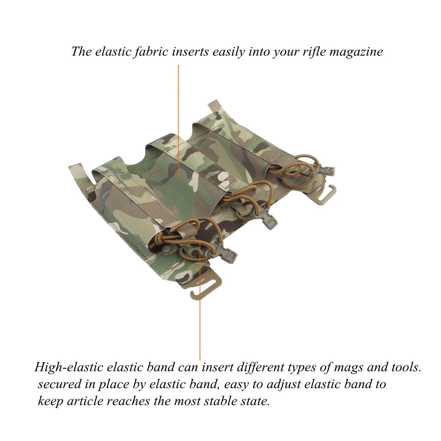 JFFCESTORE G-Hook Elastic Triple Magazine Pouch Tactical Placard Front Flap Hanging Pouch with,Magic Sticker Backing and Elastic Retention Straps (Camo)