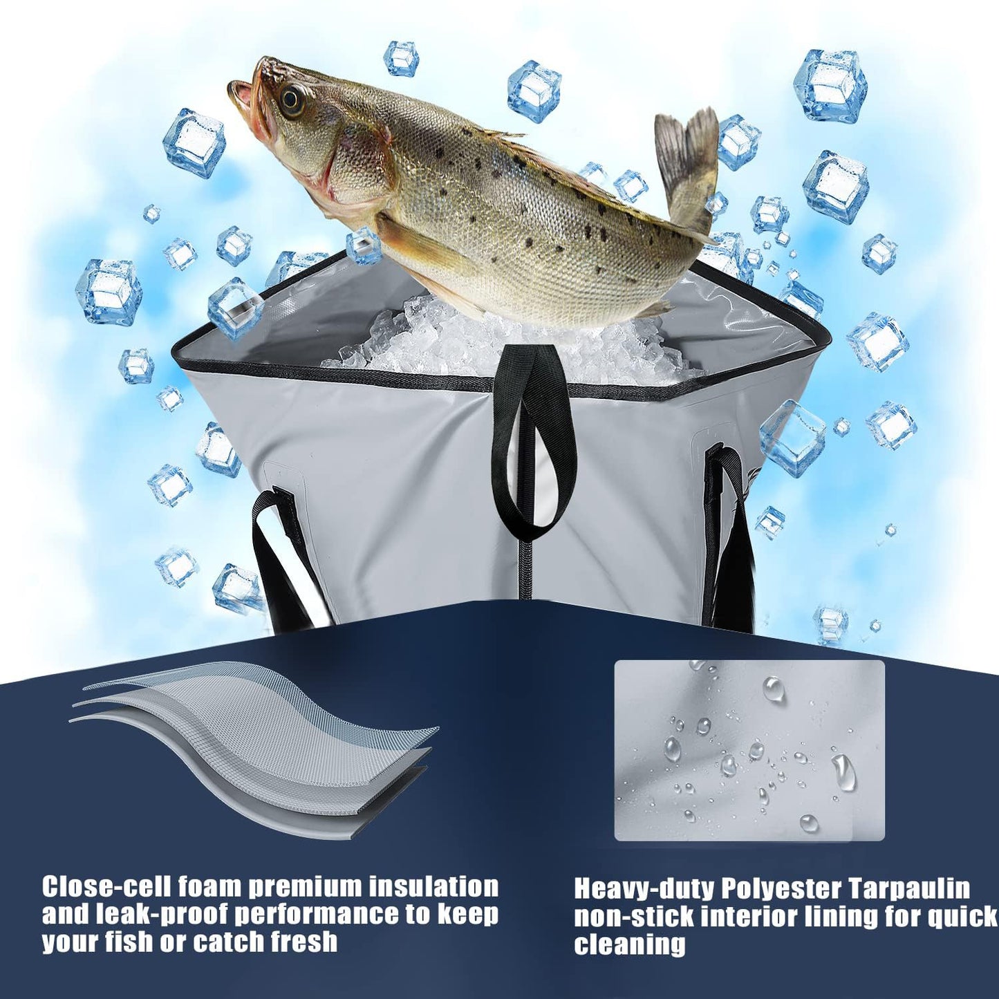 Buffalo Gear Insulated Fish Kill Bag 48×18In,Leakproof Fish Cooler Bag,Portable Waterproof Fish Bag Keep Ice-cold More Than 24 Hours