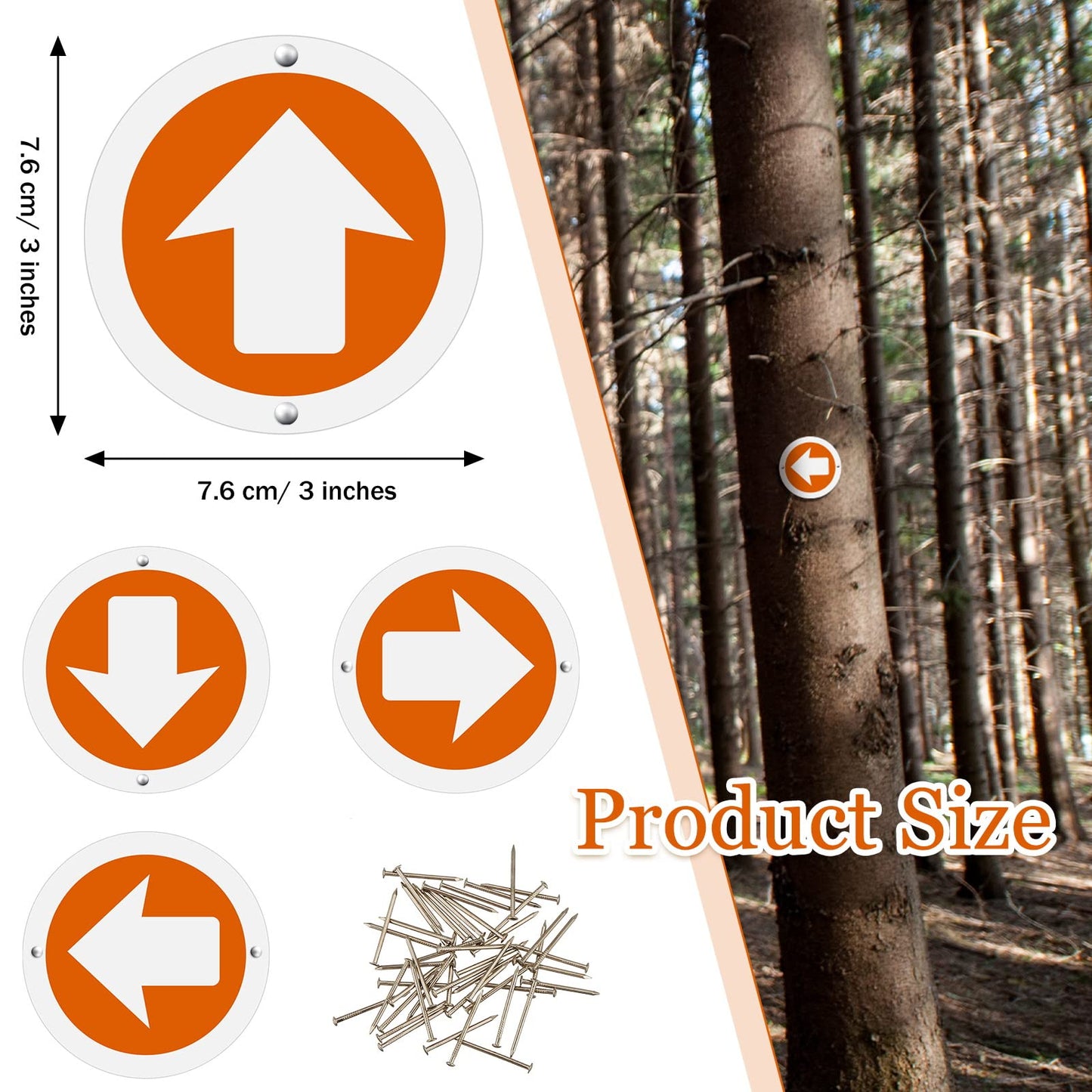 Amylove Reflective Trail Markers Bright Trail Signs Lightweight Glow Trail Arrows Markers for Tree Marking Reflector Camping Hunting Hiking and More, Orange (48 Pcs)