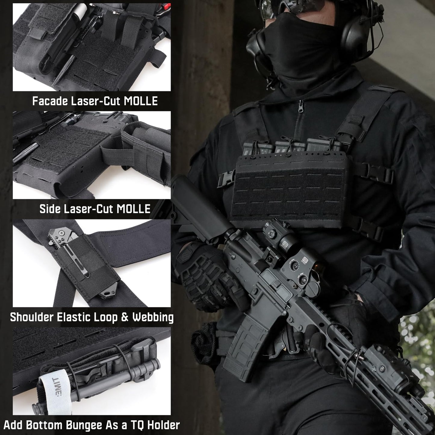 WYNEX Tactical Pouches Chest Pack Modular with Triple Magazine Insert, Molle Chest Rig Carrier