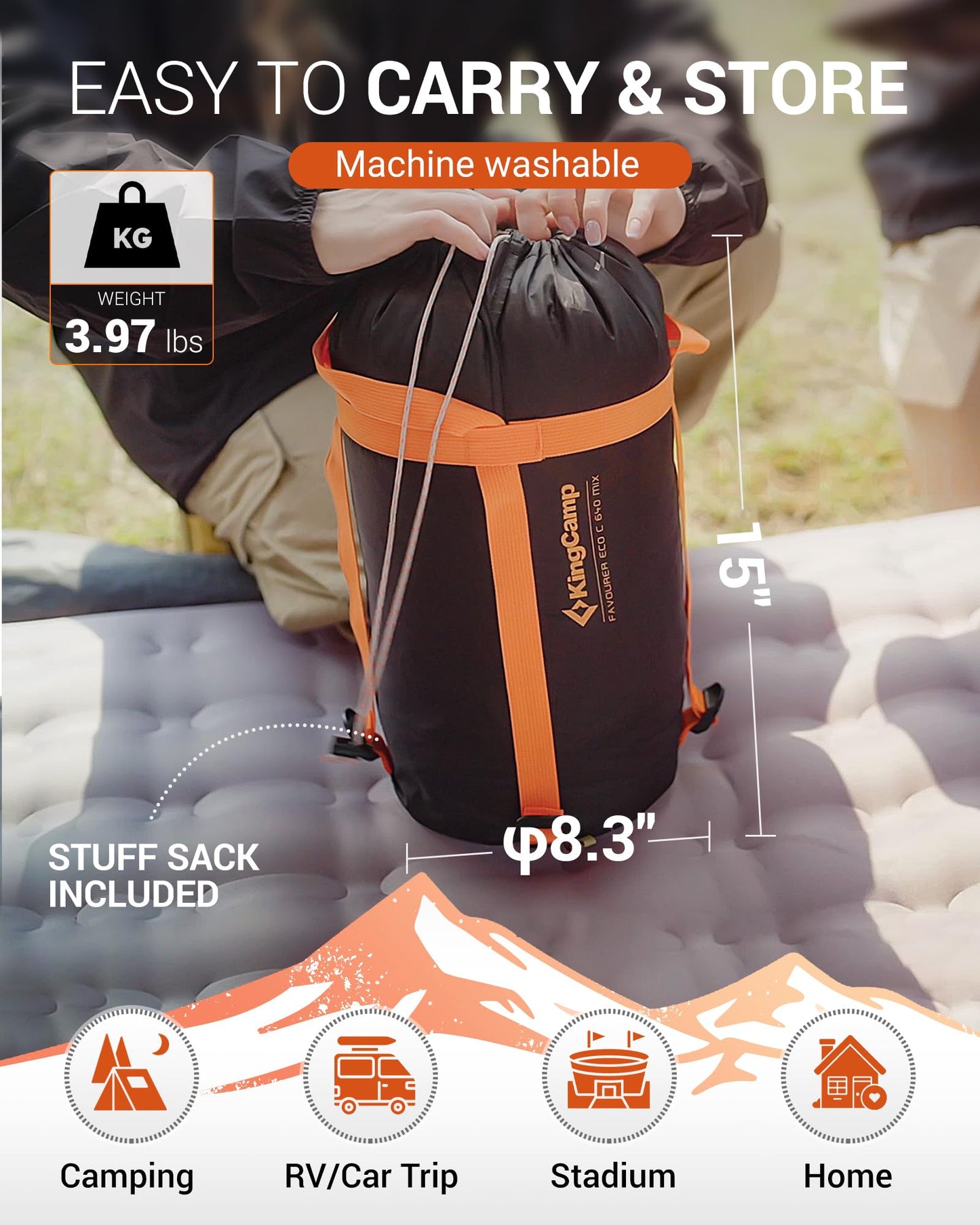 KingCamp Down Sleeping Bag for Adults, Recycled 700 FP Cold Weather 3-4 Season Sleeping Bag, Ultralight & Compact with Compression Sack for Backpacking, Camping, Hiking