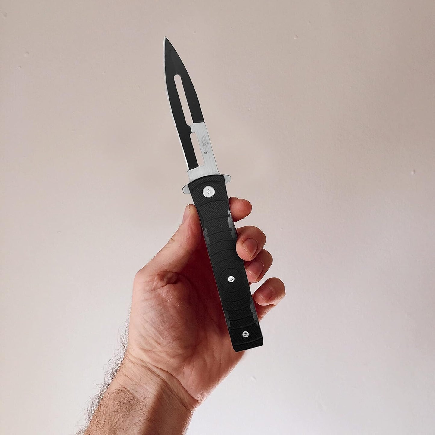 Uzi UZK-FDR-009 Covert Folding Knife with Straight Edge Stainless Steel Blade and Aluminum Handle with Metal Clip and Spring Assist, Survivor Tool, for Outdoor Trips, Camping, Fishing, Hunting, Black