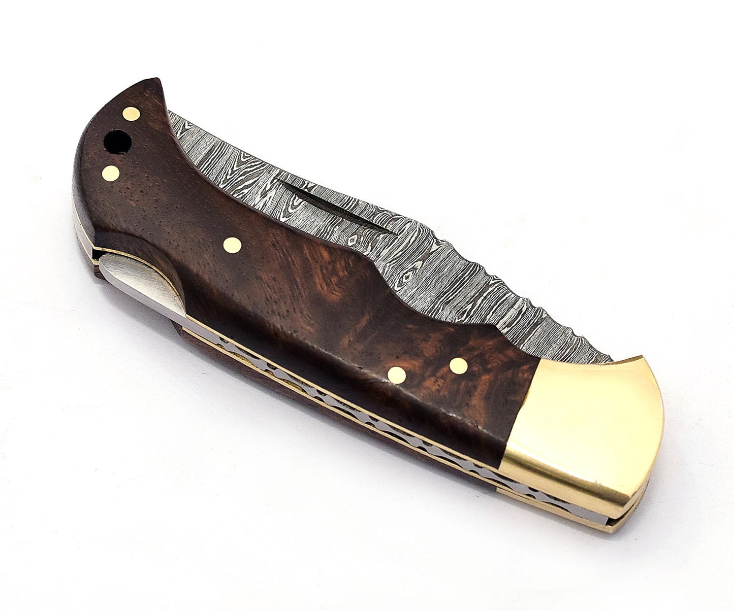 Sky Knives 6.5" Handmade Damascus Steel Folding Hunting Knives For Men, Pocket Knife For Camping, Survival, Skinning And Outdoor Activities With Leather Sheath. (Rosewood)