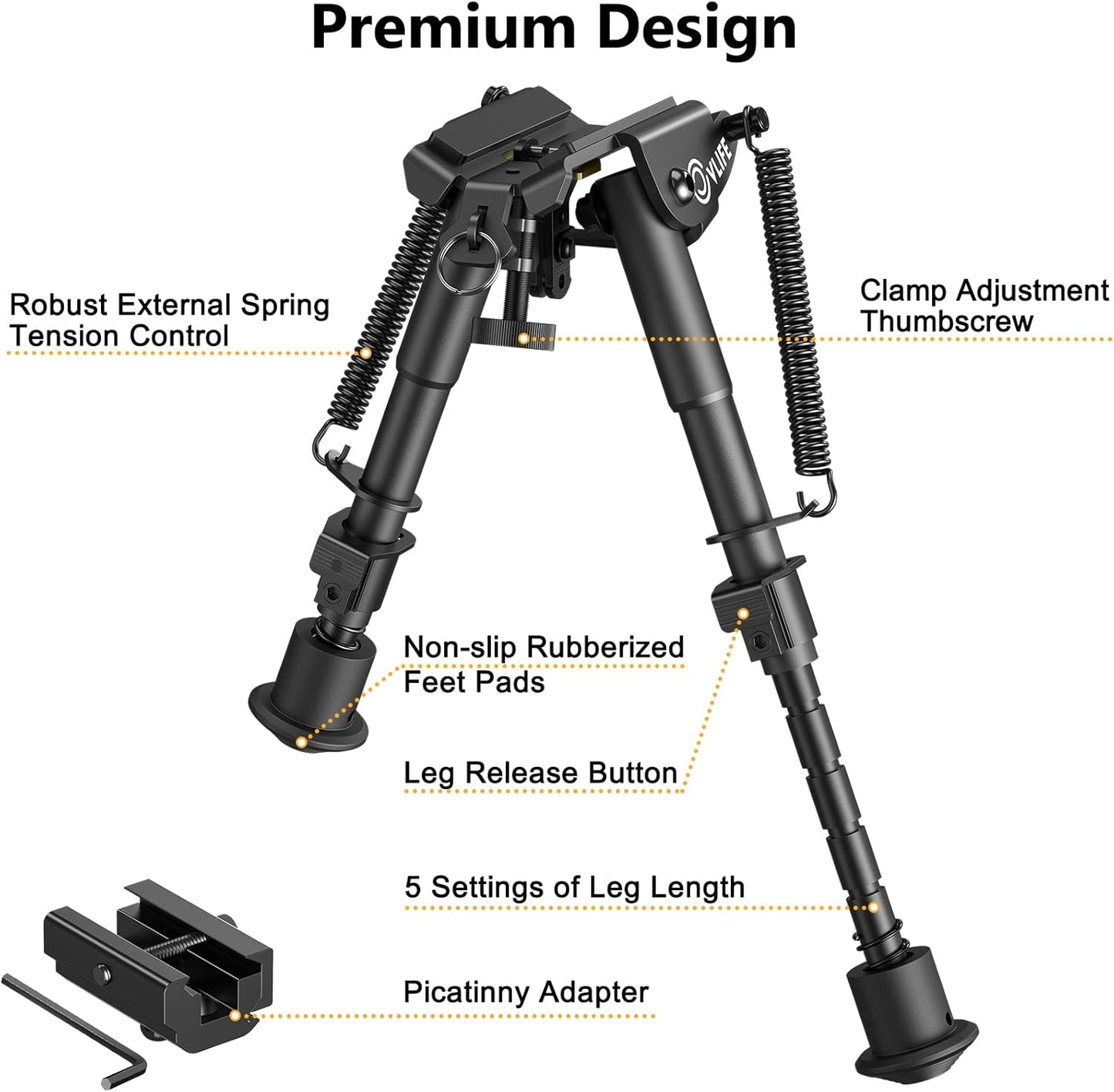 CVLIFE 6-9 Inches Picatinny Bipod Adjustable Spring Return with Picatinny Adapter