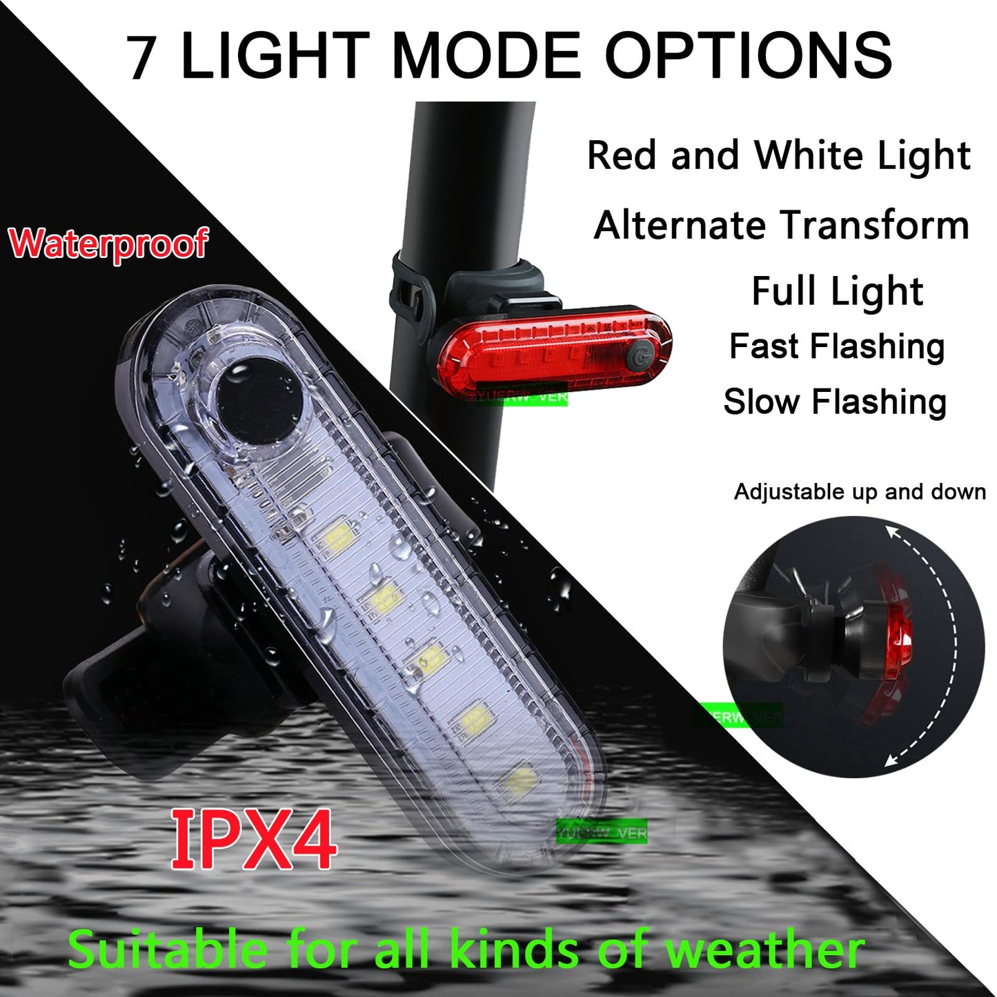 2 Pack USB Rechargeable LED Bike Tail Light Bicycle Rear Cycling Night Essential Reflector Seat Back Safety Lamp 4 Modes Waterproof Bright Warning Flash MTB Light for Men Women Kids (White)