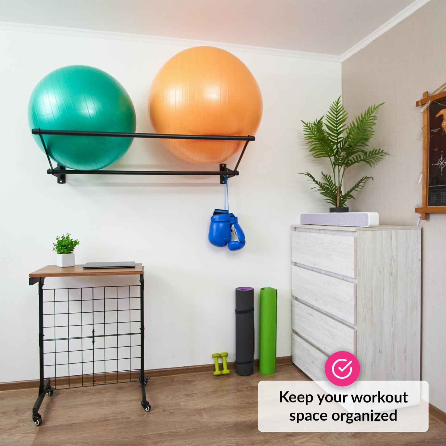 Exercise Ball Holder | Organize Your Space | Wall Mounted Rack | Yoga Stability Ball Holder | Exercise Wall Mount | Fitness Ball Rack | For Gyms, Studios, Home Gyms | Matte Black