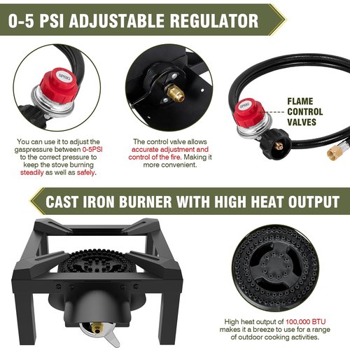 BESTFIRE Propane Burner,100,000 BTUs High Pressure Single Propane Stove with 4.1ft Adjustable Hose with Regulator,Gas Stove for Outdoor Cooking, Turkey Fry, Seafood Boil