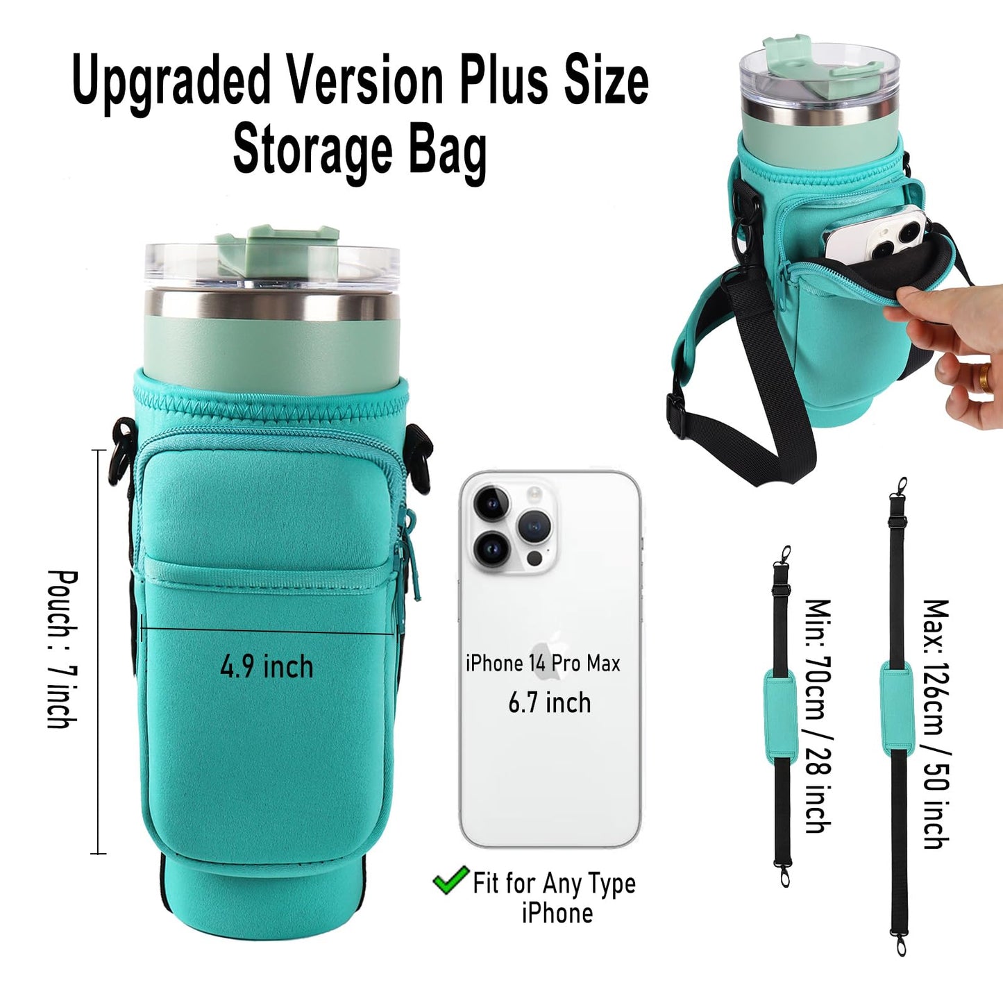 LMYUHONG Water Bottle Carrier Bag Holder for Stanley with Strap Pouch,Fits for Quencher Adventure 40oz,H2.0 Stanley Cup Accessories,Bottle Pouch for Hiking Travelling Camping Climbing,Green