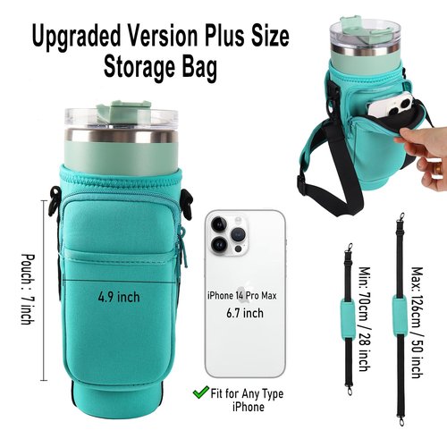 LMYUHONG Water Bottle Carrier Bag Holder for Stanley with Strap Pouch,Fits for Quencher Adventure 40oz,H2.0 Stanley Cup Accessories,Bottle Pouch for Hiking Travelling Camping Climbing,Green