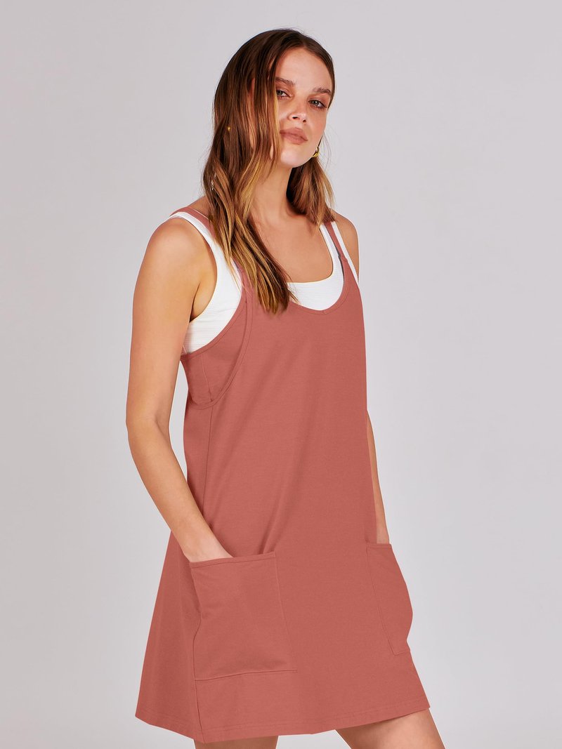 ANRABESS Women Athletic Dress Summer Tennis Workout Active Sports Mini Romper Dress Built in Shorts Travel Vacation Clothes Rust Small