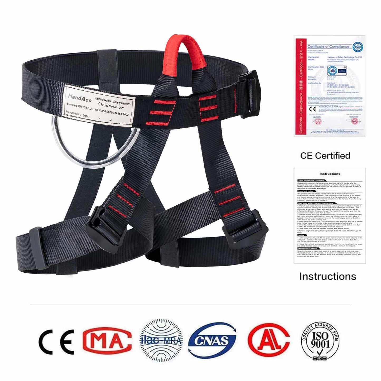 HandAcc Caving & Rappelling Safety Belt for Ziplining, Fire Rescuing & Tree Climbing - Half Body Belt for Women & Men