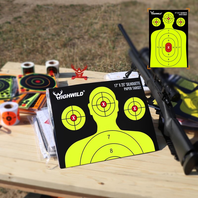 Highwild Shooting Range Silhouette Paper Target - 17X25 Inches (25 Pack, Black & Yellow)