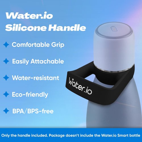 WATER.IO Smart Water Bottle Carrier Handle - Durable Bottle Handle with Innovative Design, Flexible Grip, and Easy Installation. Lightweight BPA/BPS Free Silicone for Comfortable Carrying (Black)