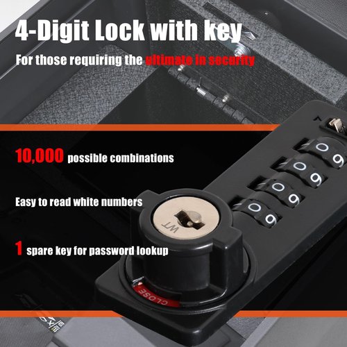 YOULAI Center Console Gun Safe - Console Gun Vault Compatible with RAM 1500/2500/3500 LARAMIE/BIGHORN/POWERWAGON 2019-2025, NOT FIT Cup Holder with Cover, 4 Digit Lock with Backup Key.