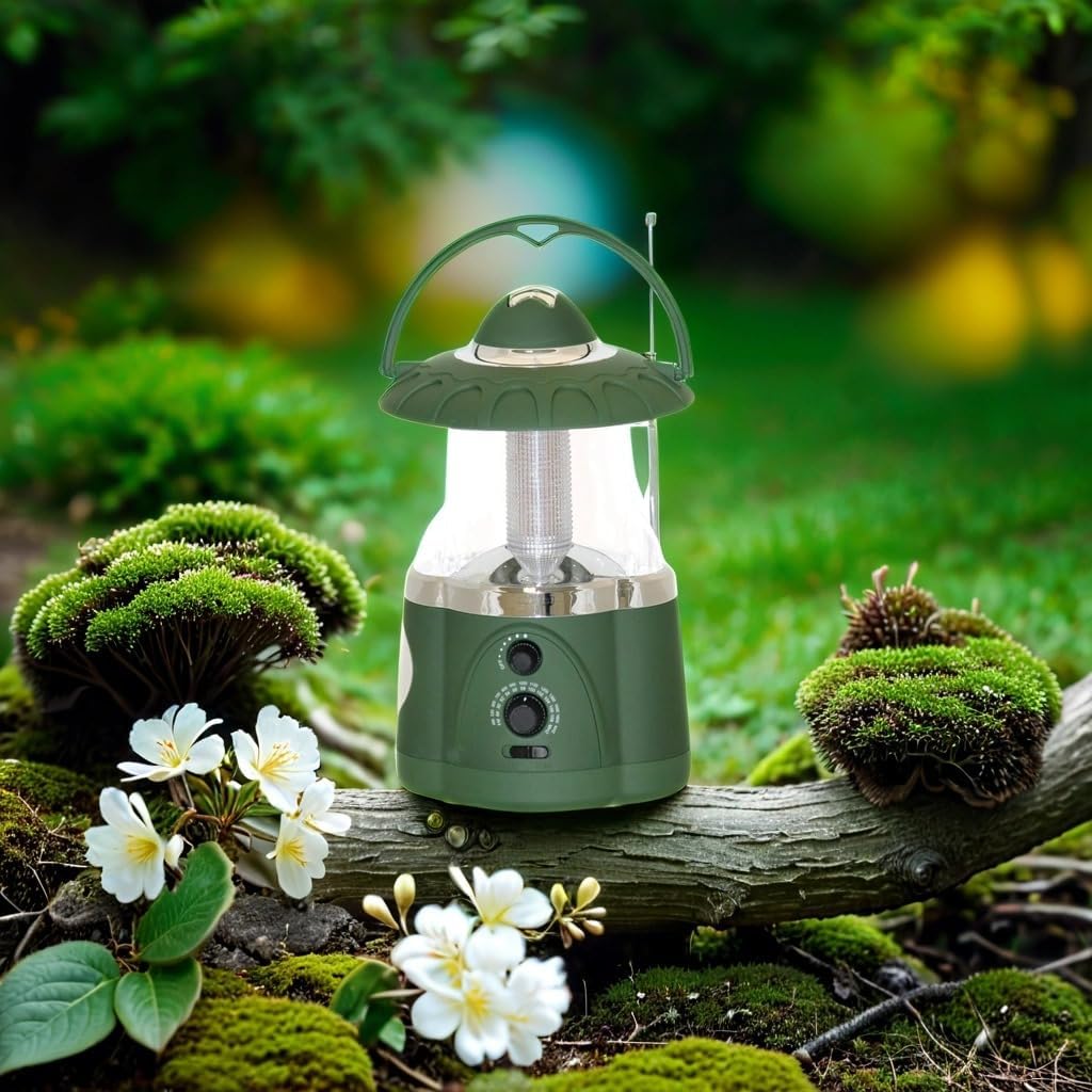 12-LED Lantern with 4-LED Flashlight & AM/FM Radio - Green Camping Light