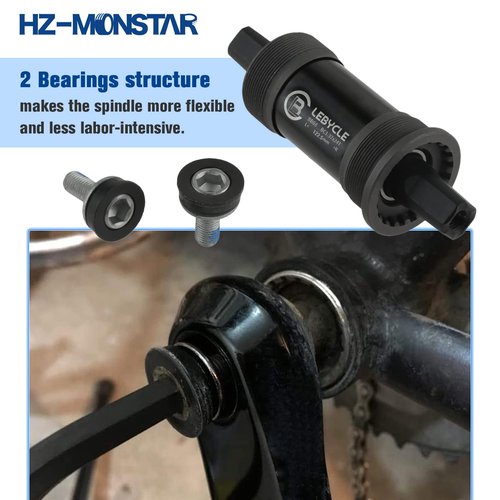 HZ-MONSTAR Square Tapered Bottom Bracket, Bike Bottom Bracket Power Spline Bottom Bracket with Screws for Square Tapered Spindle Crank 68mm x 122.5mm