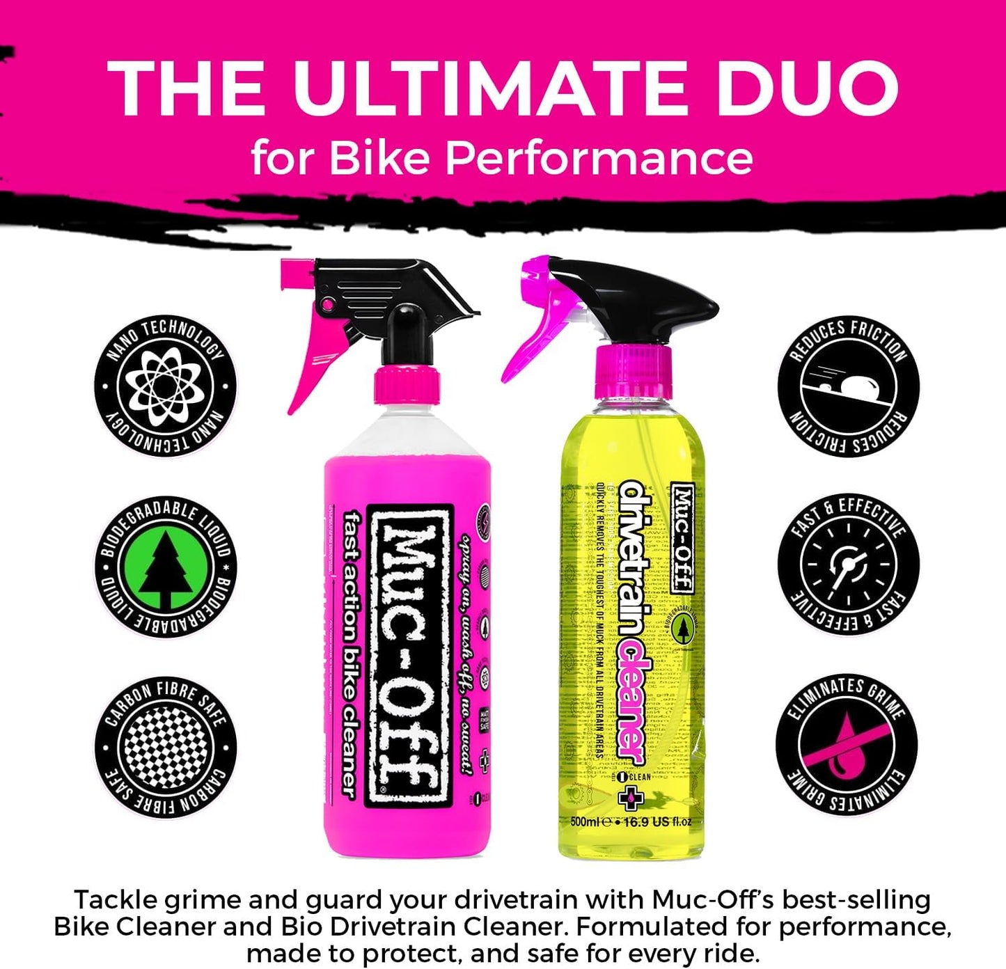 Muc-Off Nano Tech Bike Cleaner 1L | Biodegradable Formula, Safe on Carbon Fibre and All Surfaces | Breaks Down Dirt on a Molecular Level