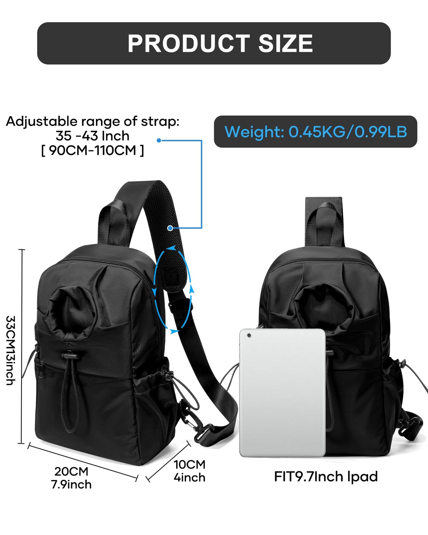 Black Sling Crossbody Bag for Men Women, Tactical Backpack Shoulder Daypack Mini Anti-Theft Cross Body Motorcycle Chest Bags, Small One Strap Fanny Back Pack for Casual Travel Hiking Sport Gym