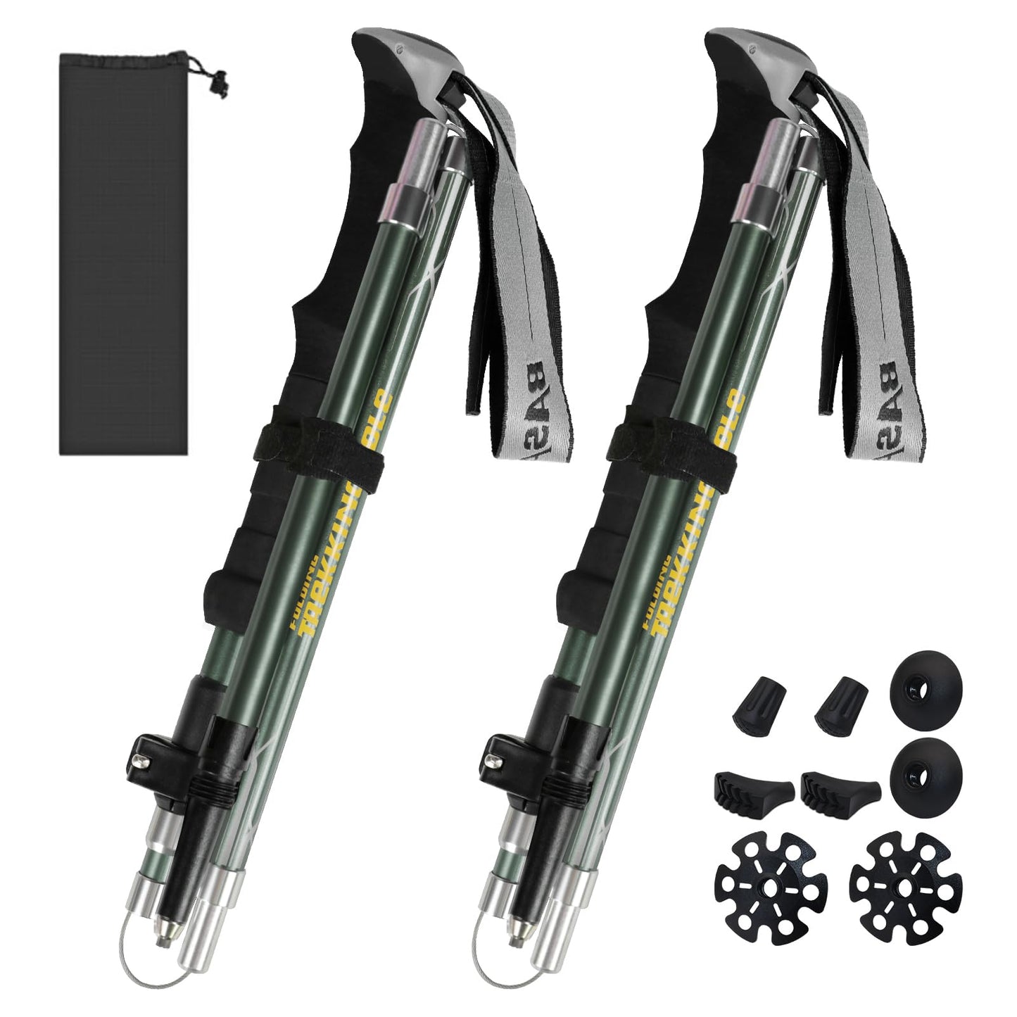 HUGSEE Trekking Poles Collapsible Hiking Poles for Men Women Upgraded Thickened Aircraft-Grade Aluminum Alloy Trekking Sticks Folding Walking Sticks with Tip Kits Carrying Bag, 2 Pack Dark Green