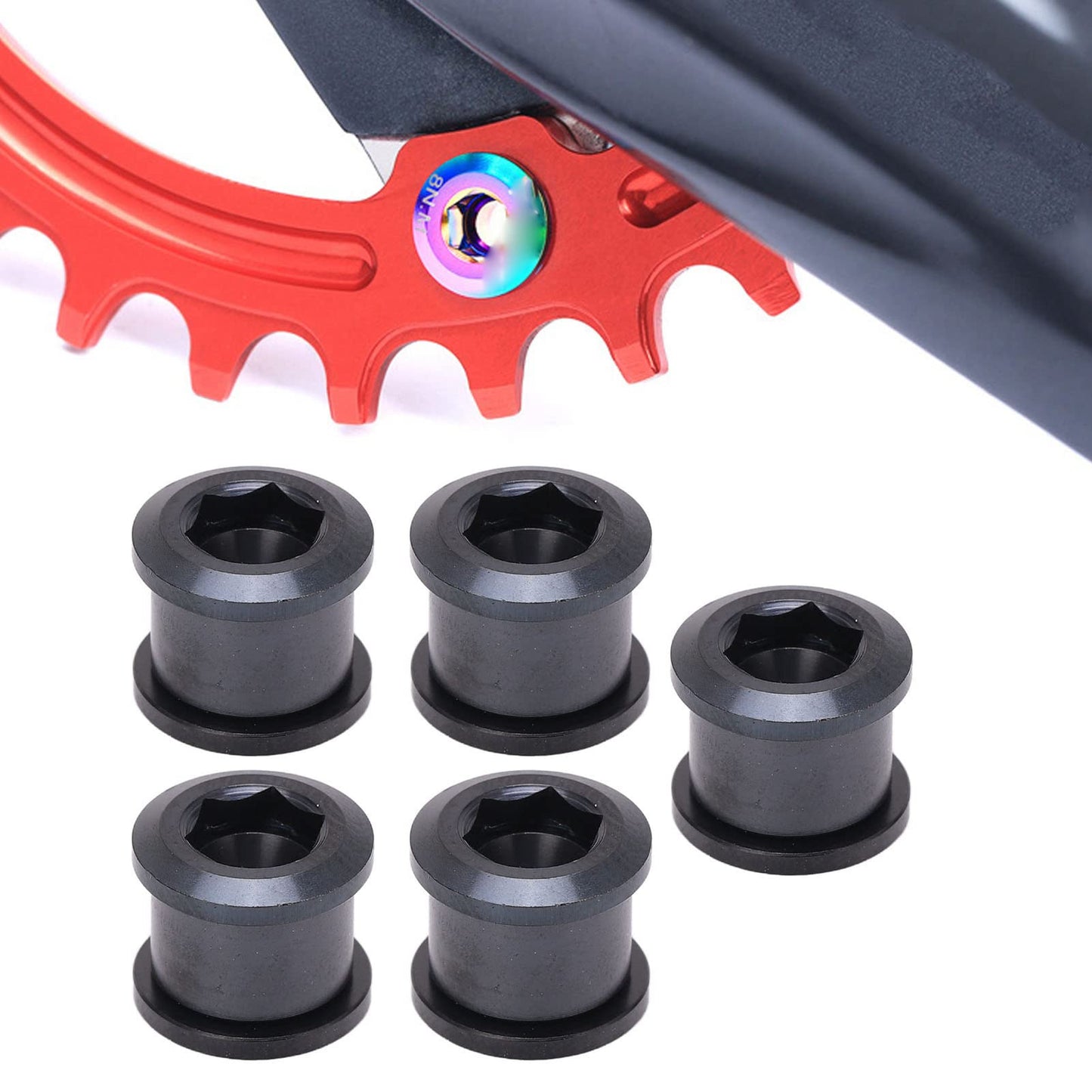Single Chainring Bolts, Alloy Chain Ring Bolts Durable Protection Light Weight 5 Pcs for Mountain Bike(Black)