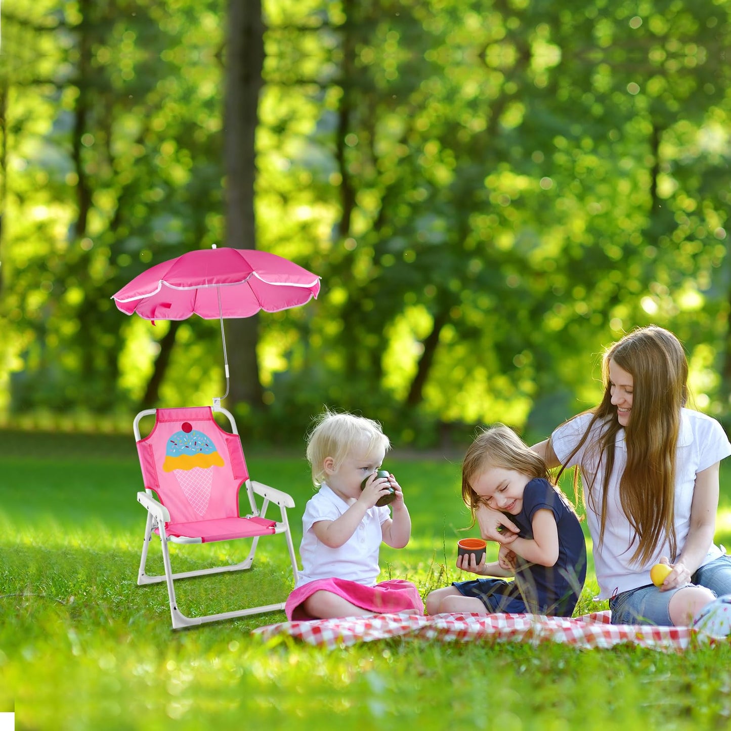 PLULON Kids Beach Chair with Umbrella Folding Lawn and Camping Chair with Summer Shade Children's Beach Chair for Pool Travel Outdoor(for 1-5 Years Old)