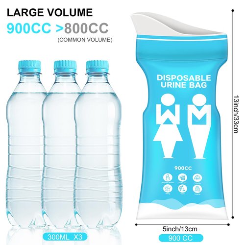 Ymiumre 10 PCS Disposable Urine Bag, 900ML Emergency Portable Pee Bags for Travel for Women/Men, Emergency Urinal Bag for Camping, Traffic Jams, Pregnant, Patient, Kids