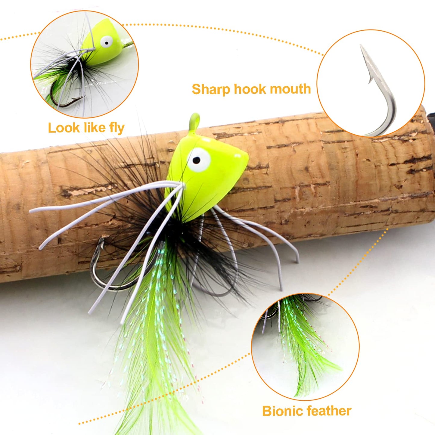 Ghanneey 10pcs Fly Fishing Poppers Fly Fishing Dry Flies Topwater Fishing Lures Bass Popper Flies Bugs Lures Panfish Bait Fly Trout Bobber Flies Kit for Bass Trout Panfish Bluegill Salmon