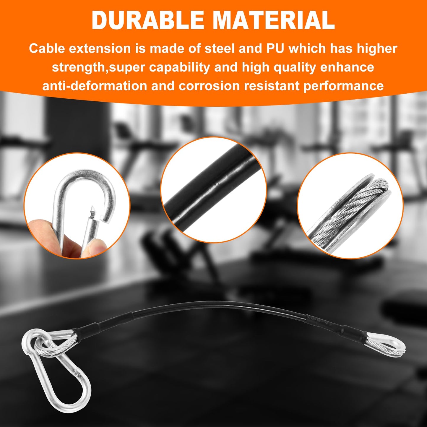10" Gym Cable Extension Compatible with Bowflex Home Gym Machine Accessories for LAT/Tricep Pull Down and Leg Extensions Machine Thick 0.2" (1 Pair)