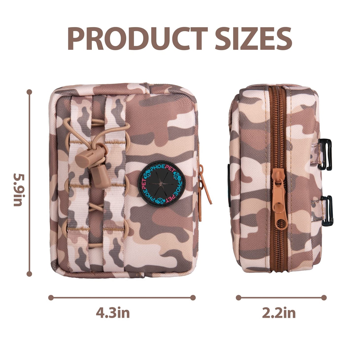 PHOEPET 2 PCS Bags Pouches for Tactical Dog Harness, Safety Side Pockets with a Poop Bag Holder and a Panel for Patch(Woodland Brown,#2)