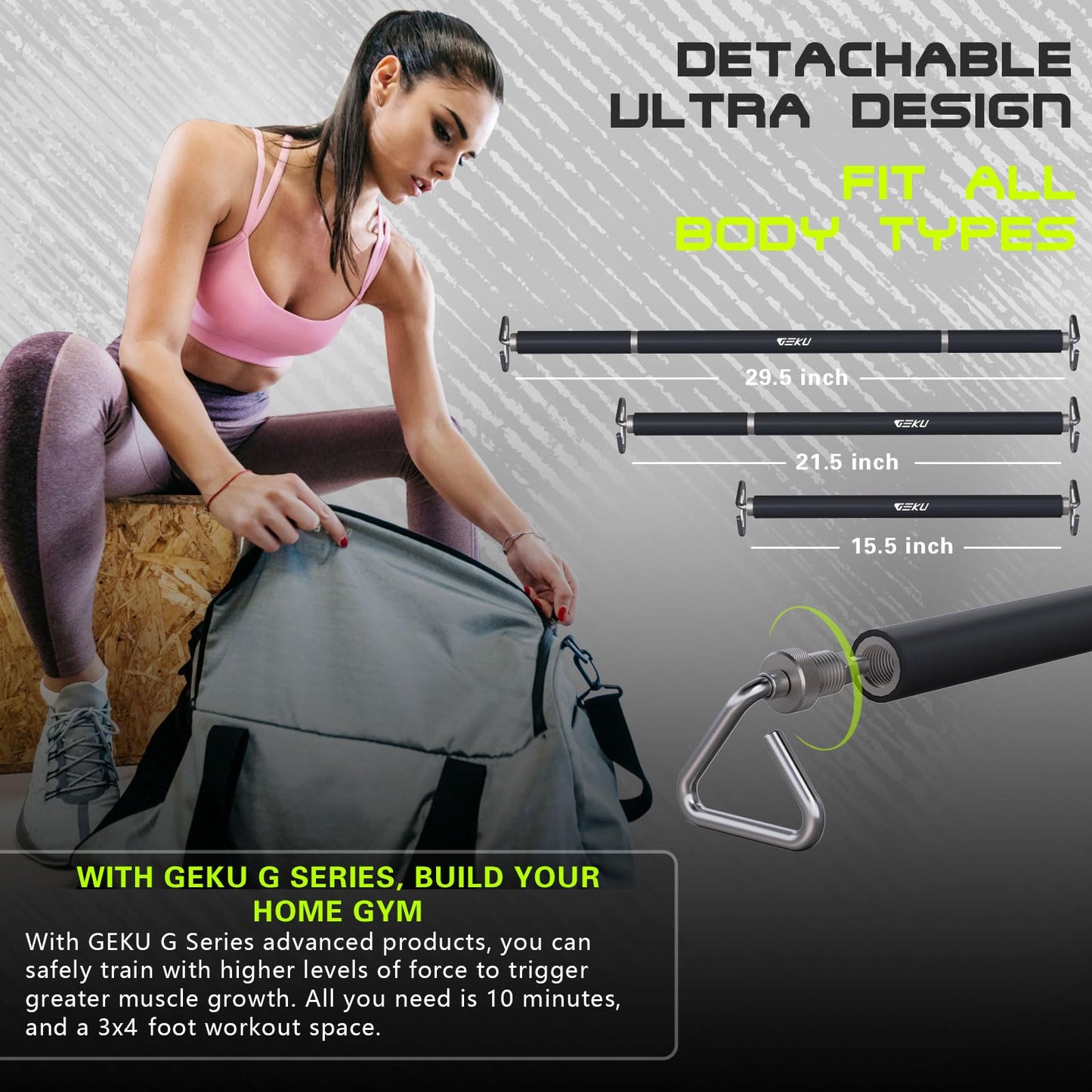 GEKU FIT Resistance Band Bar, Length-Adjustable Detachable Heavy Duty Workout Bar for Resistance Band Training, Core Muscle Training, Home & Ourdoor Workout, Max Load 800 Lbs