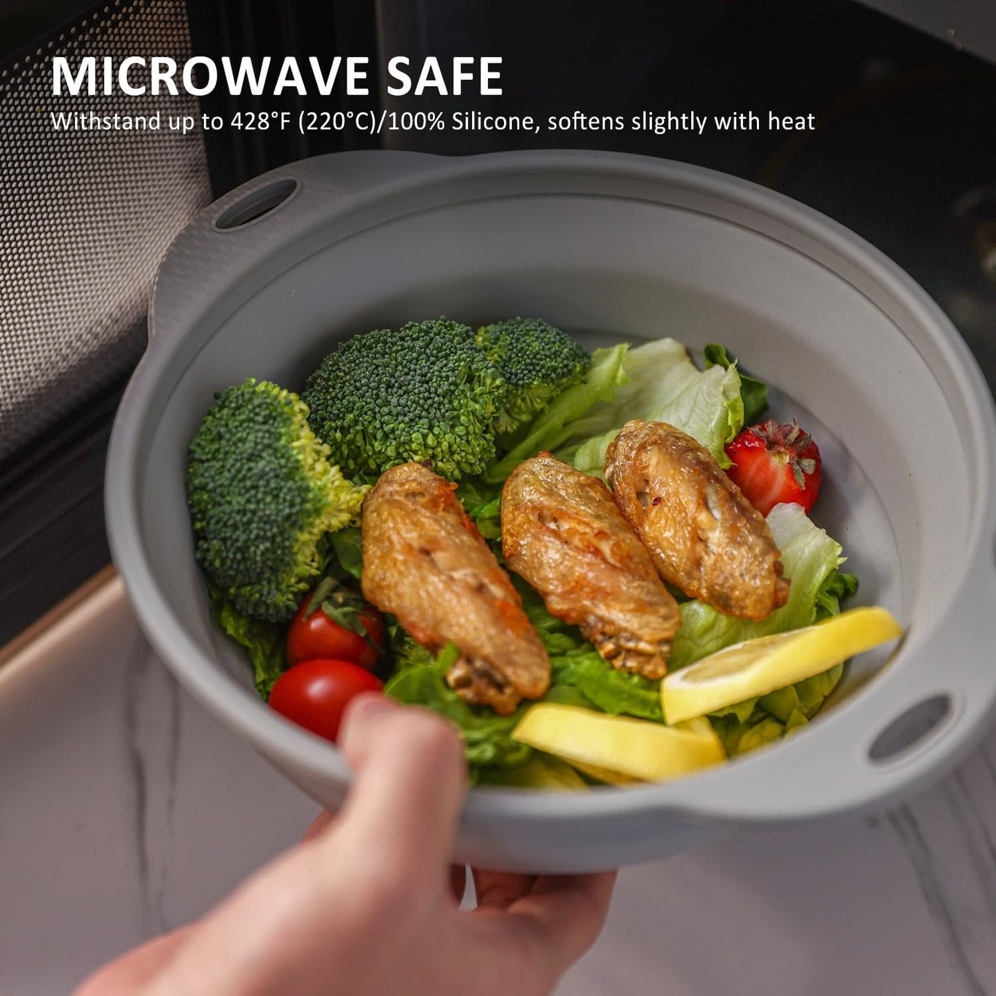 Jovilife Collapsible Bowl Set 64 oz Collapsible Salad Bowl Collapsible Bowl with Lid Silicone Foldable Bowl Camping Bowl Set (Grey), Large, Gray