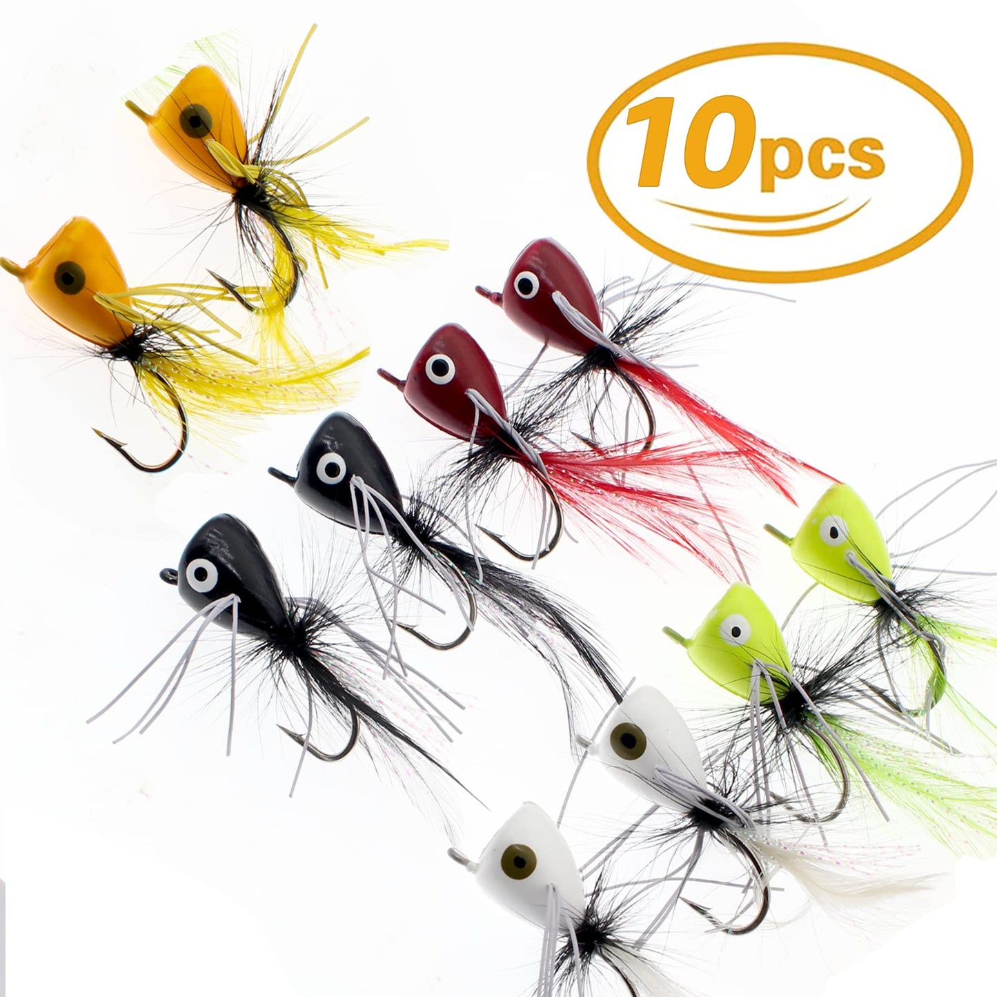 Ghanneey 10pcs Fly Fishing Poppers Fly Fishing Dry Flies Topwater Fishing Lures Bass Popper Flies Bugs Lures Panfish Bait Fly Trout Bobber Flies Kit for Bass Trout Panfish Bluegill Salmon