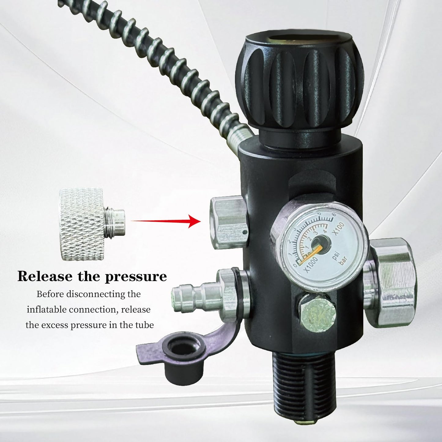 5/8-18UNF Thread 4500psi Black Paintball Fill Stations Adapter Valve Charging Valve PCP Air-Gun Tank Charging Valve Dual Gauge Valve (Non Regulated) with 20 Inches High Pressure Hose