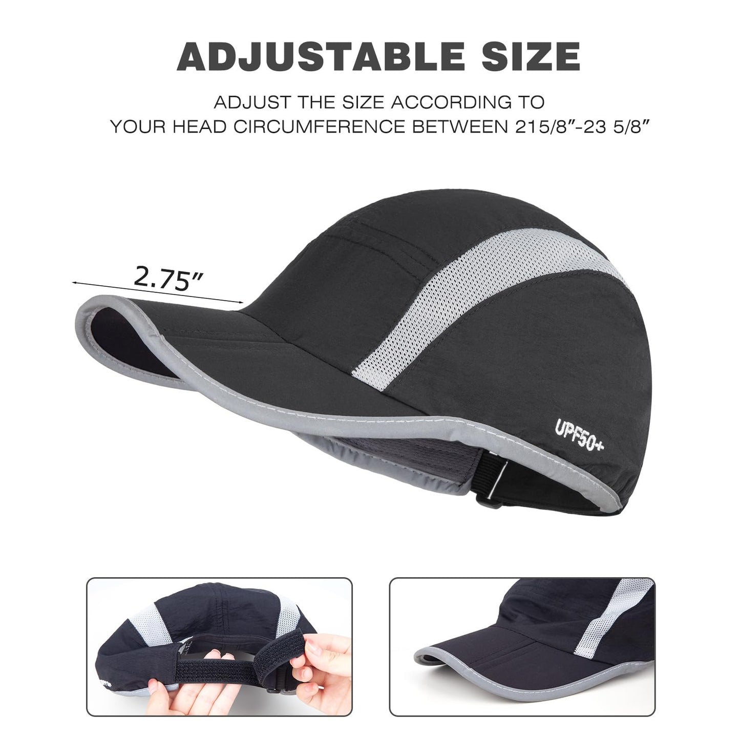 2 Pack Foldable Sports Hat with UPF 50+ Sun Protection Baseball Cap for Men Women Running Cap Quick Dry Portable Hat (Nylon, Dark Grey +Orange)