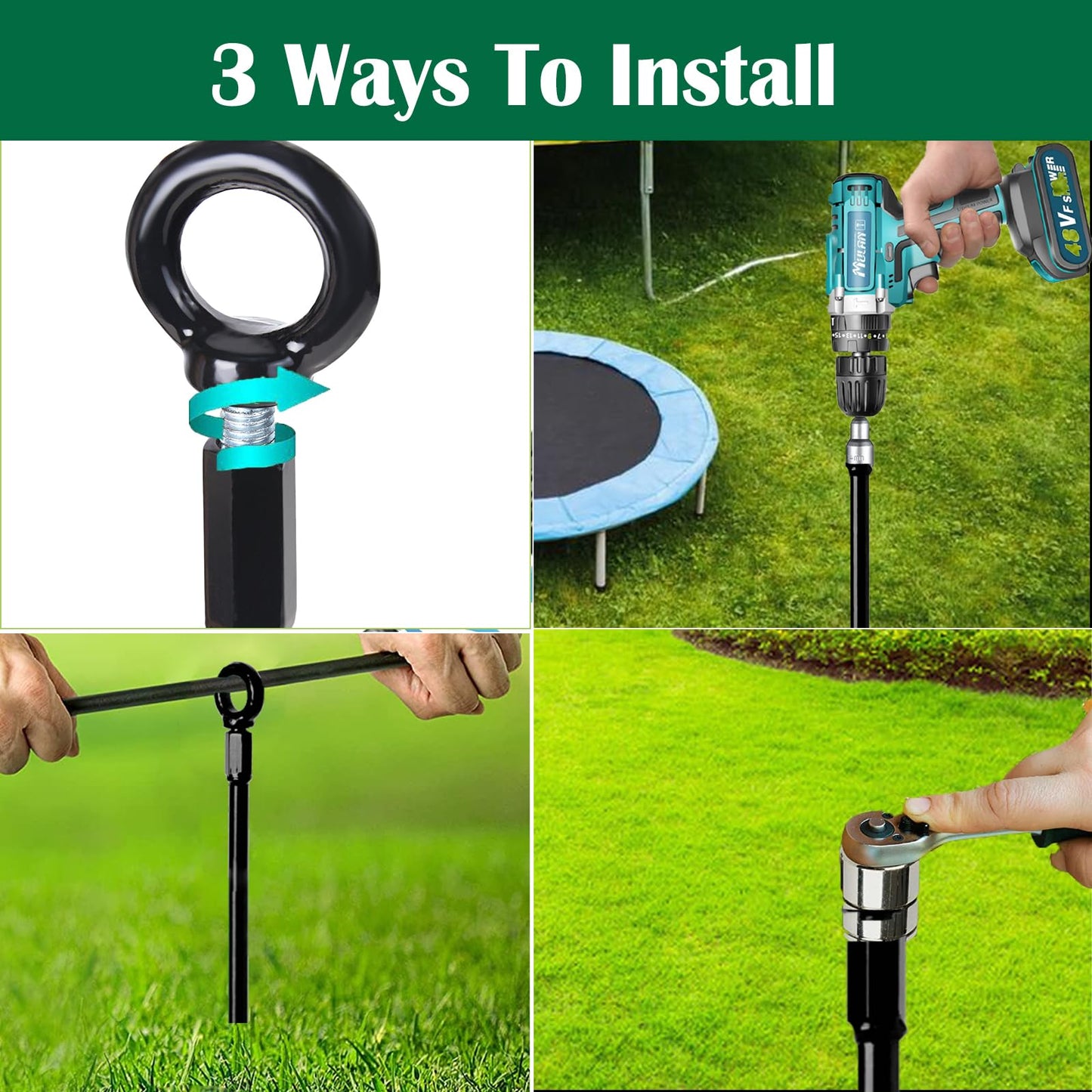 18 inch Ground Anchors Srew in Heavy Duty, Earth Shed Anchor Kit, Trampoline Stake Hook for Dirt, Swing Sets, Playset, Tent, Canopy, Carport, Hurricane, Mobile Home Tie Down, 4pcs