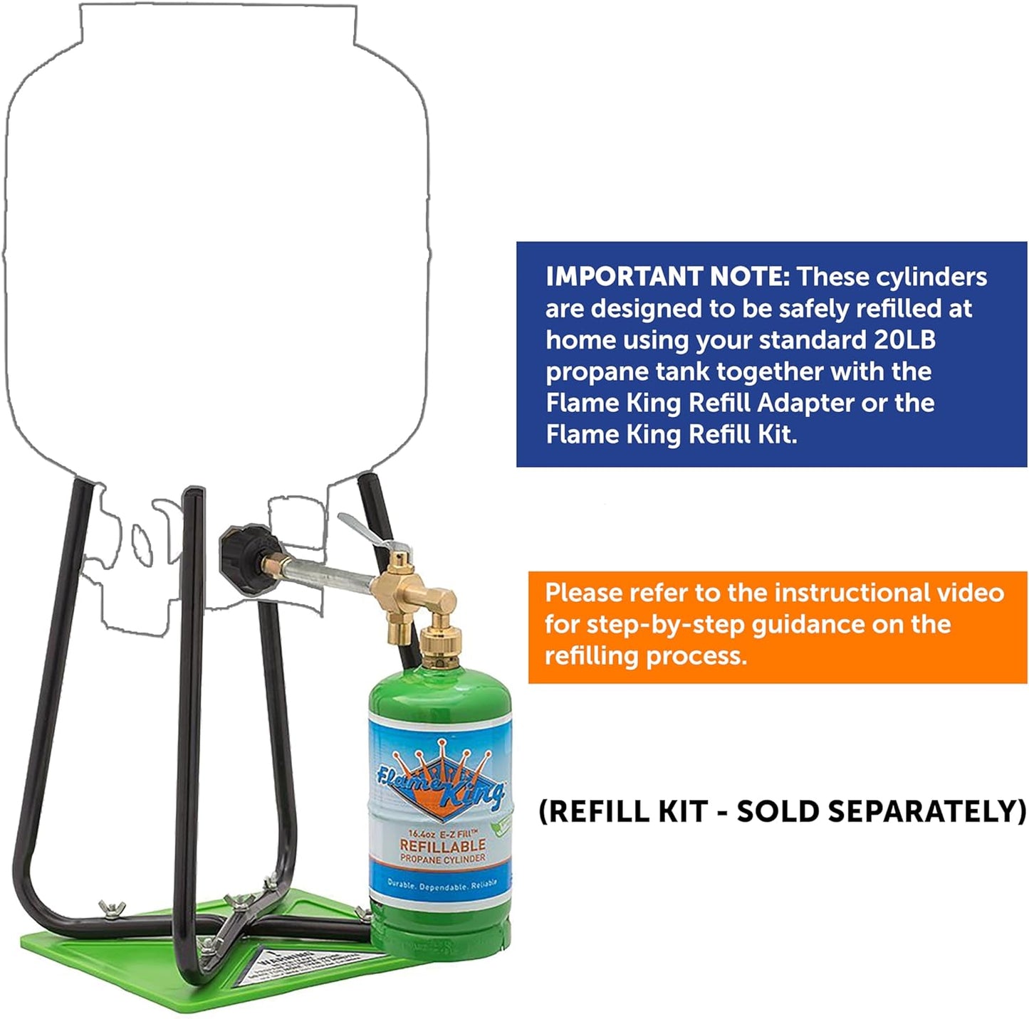 1LB Refillable Propane Cylinder Tank - Safe, DOT Compliant, Reusable - 16.4 oz Green