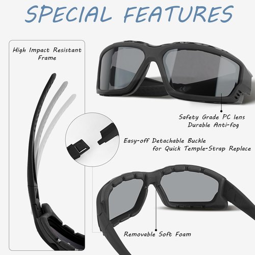 SOL PRO Powersport Sunglasses, Motorcycle Riding Safety Goggles, UV400 Anti-Fog, Dust-Resistant, Wraparound, Fit Men Women, Mowing, Shooting, Hunting
