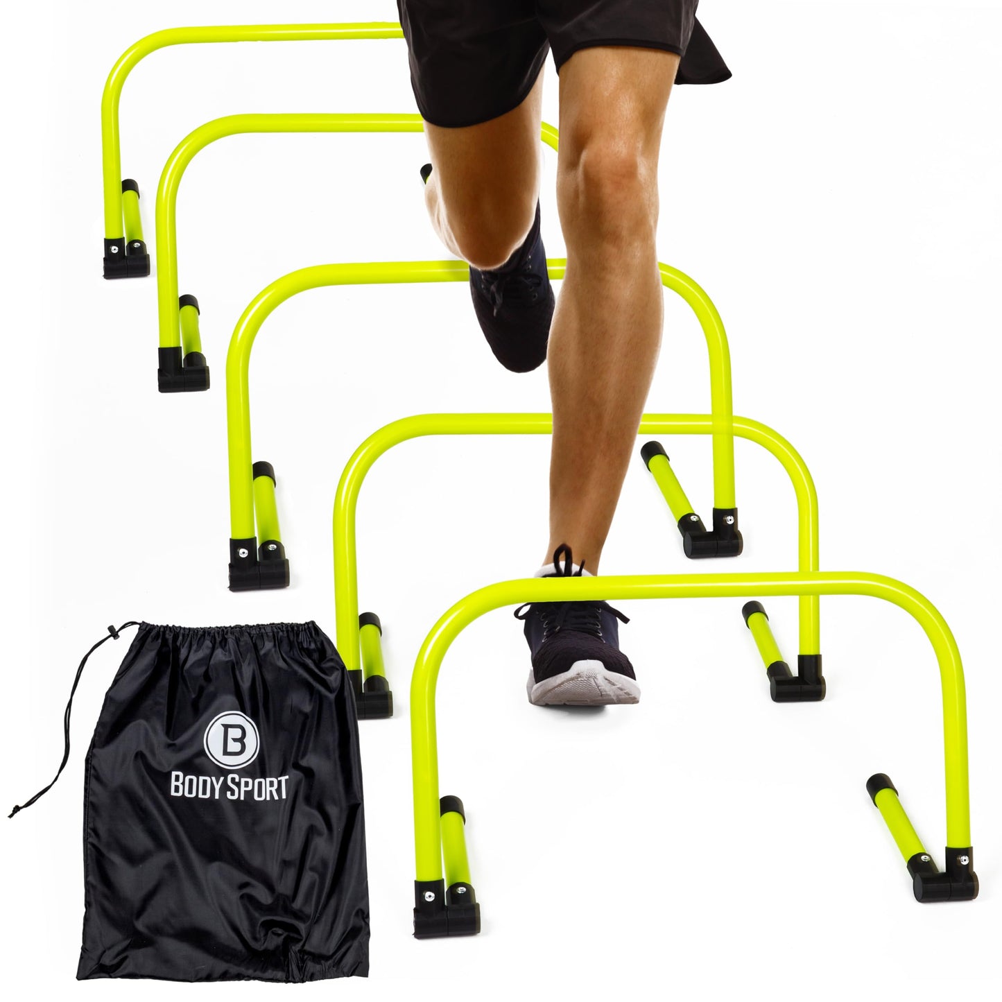Body Sport Adjustable Athletic Speed Training Hurdles, Jumping & Speed Training Fitness Equipment, Hurdles for Track & Field, Basketball, Soccer & More, Set of 5