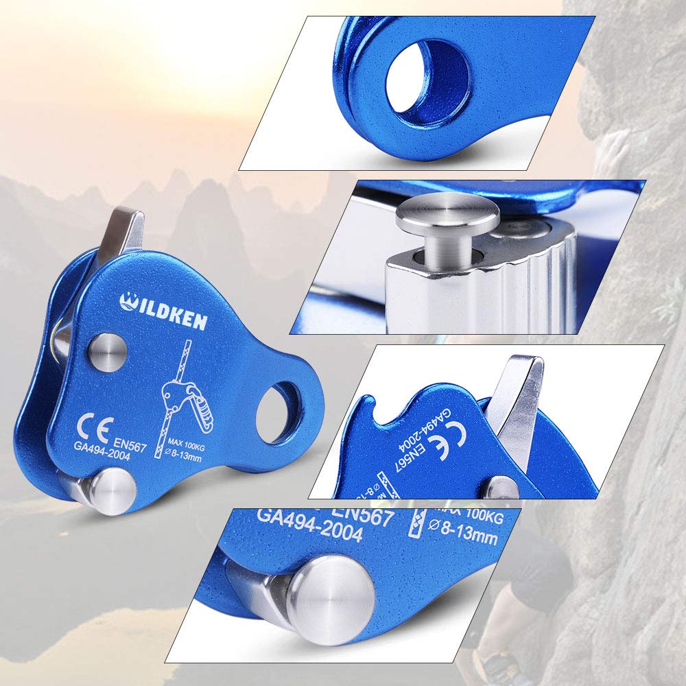 WILDKEN Climbing Hand Ascender, Fall Protection Belay Device Climbing Rope Grab for Rock Climbing Mountaineering Tree Arborist Expedition Caving Rescue Aerial Work