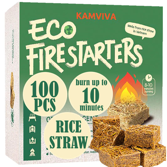 KAMVIVA Fire Starters for Fireplace, Made from Rice Straw and Food Grade Wax, Burn Up to 10 Minutes, 100 Squares Natural Firestarter for Campfire, Charcoal, Chimney, Fatwood, Wood Stove, Tumbleweed