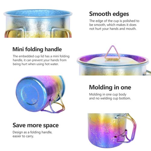 Boundless Voyage Titanium Cup 450ml/15oz Camping Cups & Mugs with Lid Ultralight Drinking Cup for Outdoor, Hinking, Garden Ti3055D (Multicolor)