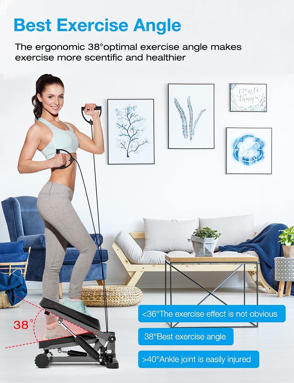 Mini Steppers for Exercise, Portable Mini Stair Stepper Exercise Equipment for Home with Resistance Band & Calories Display & Non-Slip Mat,Aerobic Step Fitness Machines for Office Workout